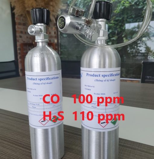 Chai khí CO 100 ppm H2S 110 ppm hiệu chuẩn