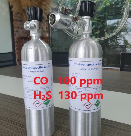 Chai khí CO 100 ppm H2S 130 ppm hiệu chuẩn