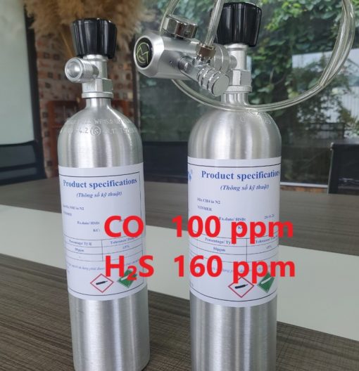 Chai khí CO 100 ppm H2S 160 ppm hiệu chuẩn